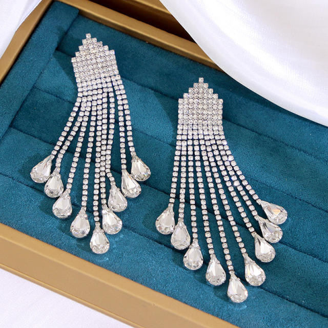 Luxury diamond chain tassel earrings