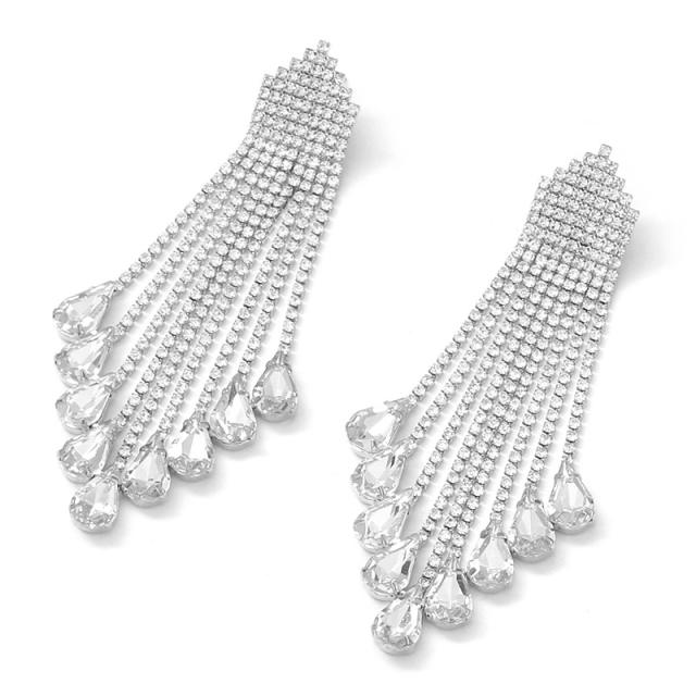 Luxury diamond chain tassel earrings