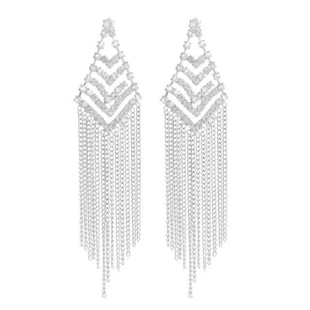 Elegant chain tassel diamond earrings