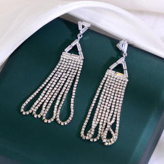 Elegant diamond tassel long earrings