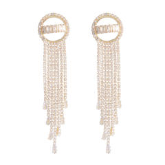 Luxury concise circle diamond tassel earrings
