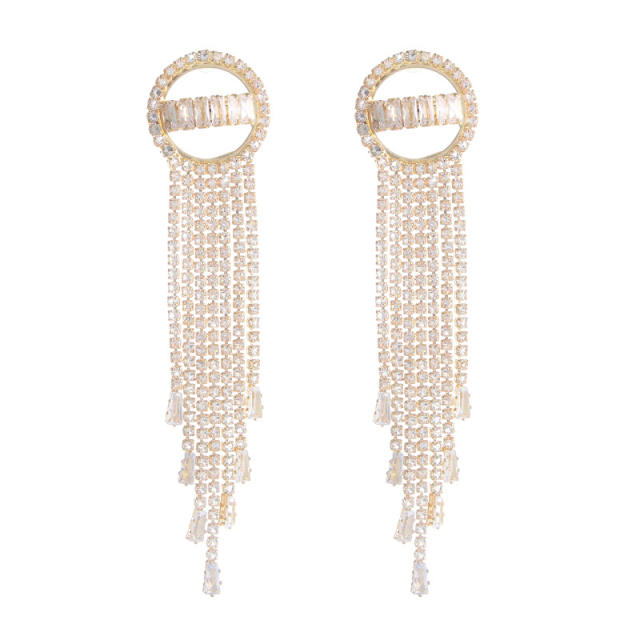 Luxury concise circle diamond tassel earrings