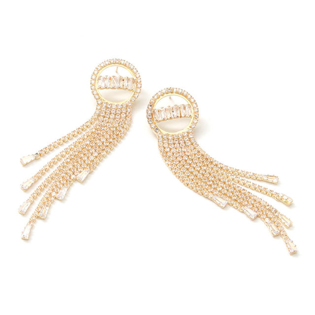 Luxury concise circle diamond tassel earrings