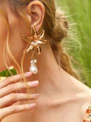 WISH hot sale elegant metal flower baroque pearl drop earrings
