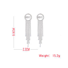 Luxury concise circle diamond tassel earrings