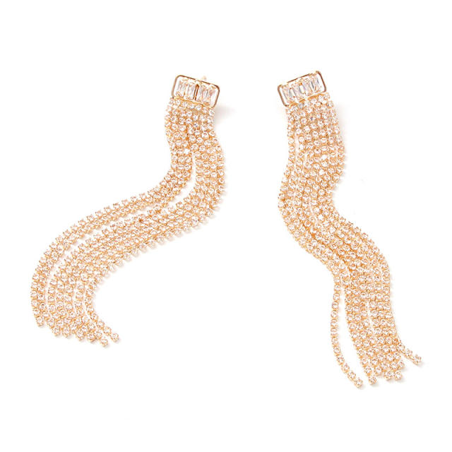INS elegant diamond tassel long earrings