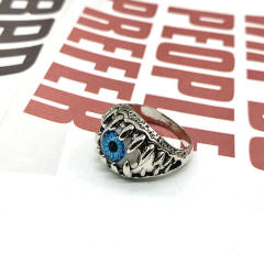 Hiphop evil eye design silver punk rings