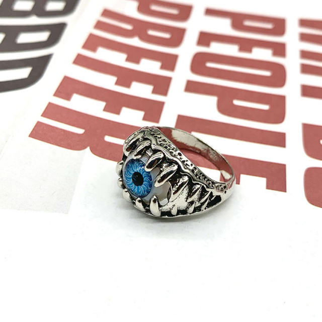 Hiphop evil eye design silver punk rings