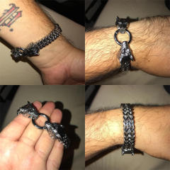 Personality Viking wolf head stainless steel chain bracelet for men