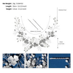 Elegant silver color crystal beads flower bridal headband