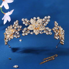 Korean fashion gold color diamond flower headband