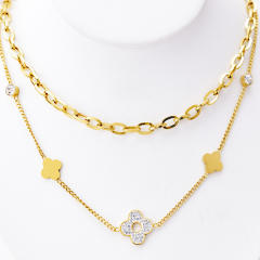 Occident fashion two layer clover stainless steel necklace