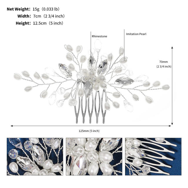 Handmade rhinestone pearl bead bridal hair combs