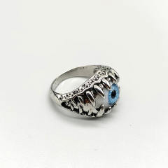 Hiphop evil eye design silver punk rings