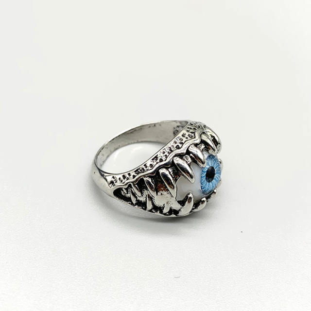 Hiphop evil eye design silver punk rings