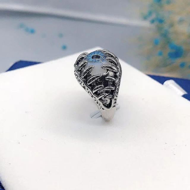 Hiphop evil eye design silver punk rings
