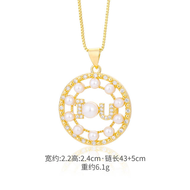 Elegant pearl beads cubic zircon setting round pendant necklace