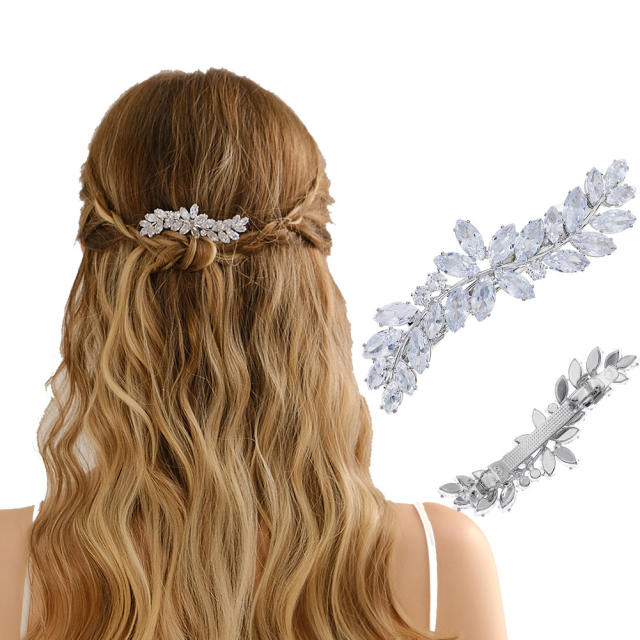 Delicate cubic zircon setting diamond french barrette hair clips
