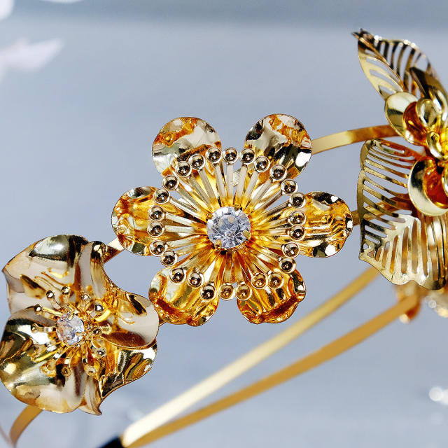 Boho gold color metal flower headband