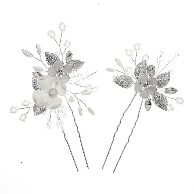 Handmade pearl beads clover bridal hair pins