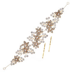 Korean fashion gold color diamond flower headband