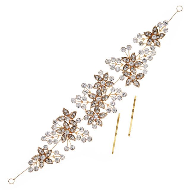 Korean fashion gold color diamond flower headband