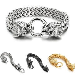 Personality Viking wolf head stainless steel chain bracelet for men
