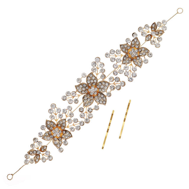Korean fashion gold color diamond flower headband