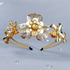 Boho gold color metal flower headband
