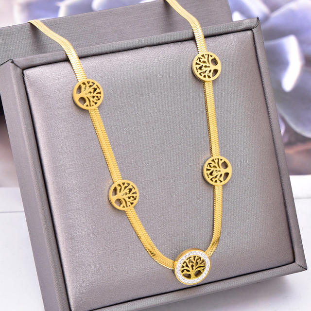 Occident fashion hollow life tree stainless steel choker necklace