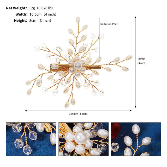 Korean fashion handmade pearl beads flower duckbill hair clips
