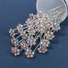 Amazon hot sale AB color rhinestone flower bridal hair pins set 20pcs