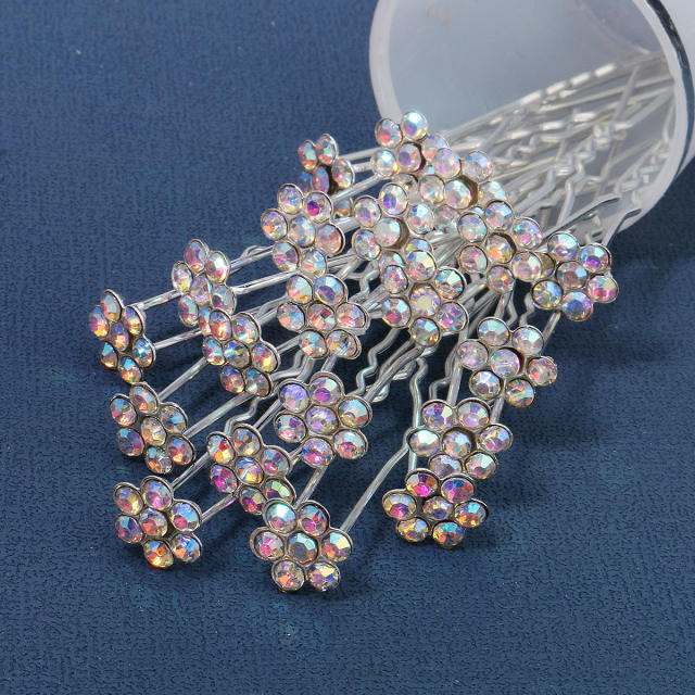 Amazon hot sale AB color rhinestone flower bridal hair pins set 20pcs