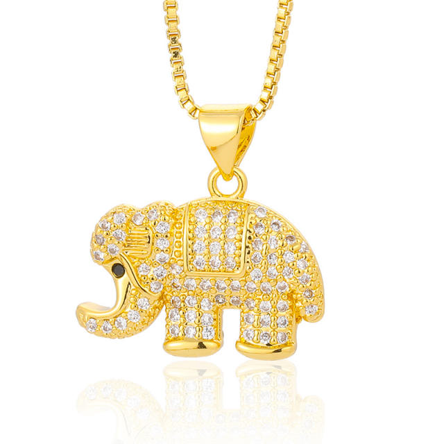 Pave setting cubic zircon elephant pendant necklace