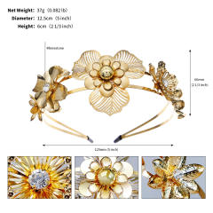 Boho gold color metal flower headband