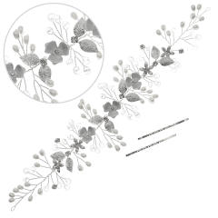 Elegant silver color crystal beads flower bridal headband