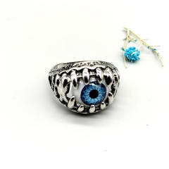 Hiphop evil eye design silver punk rings