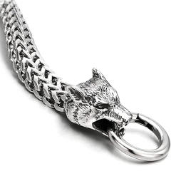 Personality Viking wolf head stainless steel chain bracelet for men