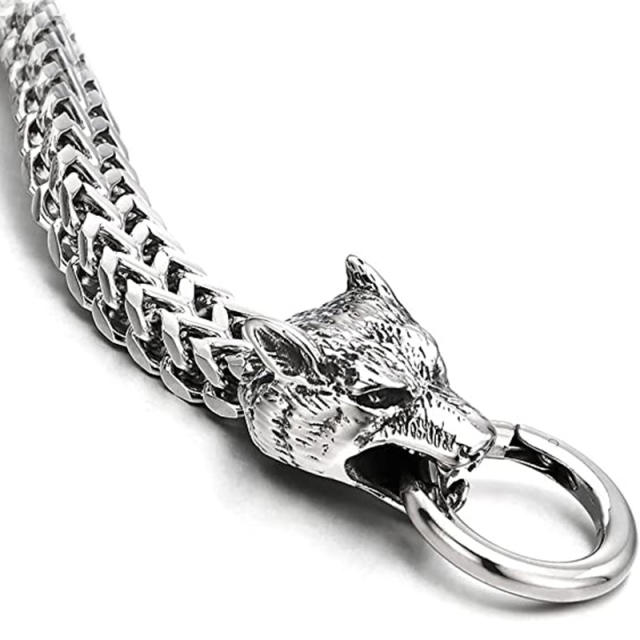Personality Viking wolf head stainless steel chain bracelet for men