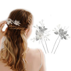 Handmade pearl beads clover bridal hair pins