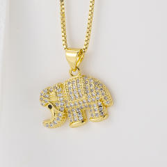 Pave setting cubic zircon elephant pendant necklace