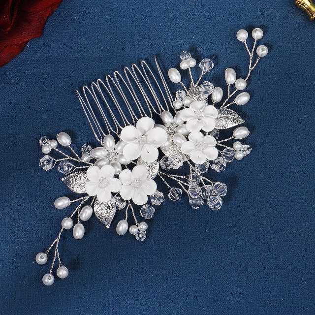 Korean fashion elegant pearl beads handmade hair combs