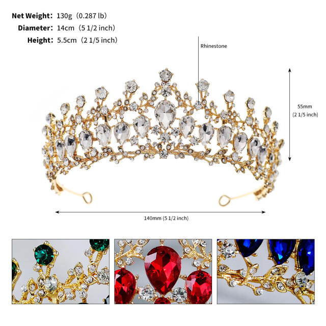 Baroque color glass crystal statement crown