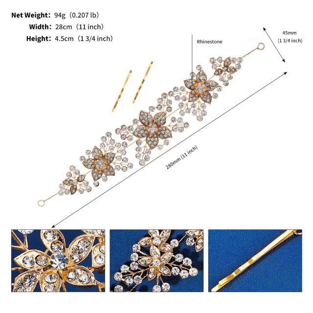 Korean fashion gold color diamond flower headband