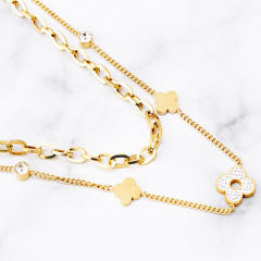 Occident fashion two layer clover stainless steel necklace