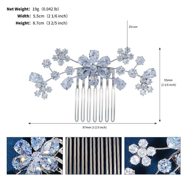 Elegant cubic zircon flower bridal hair combs