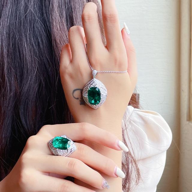 Hot sale elegant emerald statment necklace rings