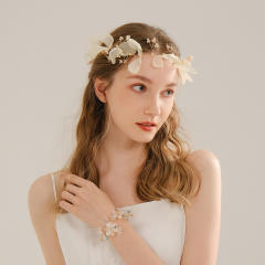 Handmade lace beads bridal headband