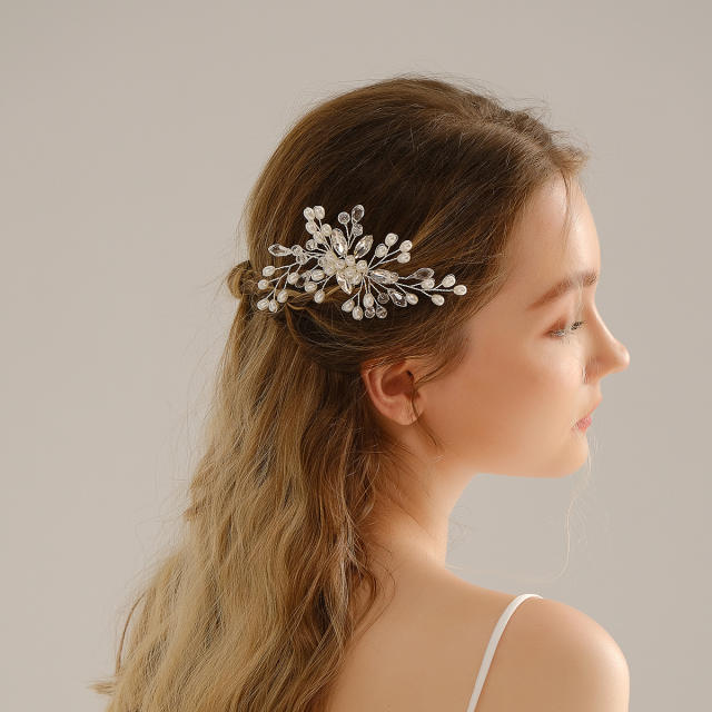 Handmade rhinestone pearl bead bridal hair combs