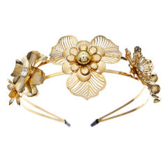 Boho gold color metal flower headband